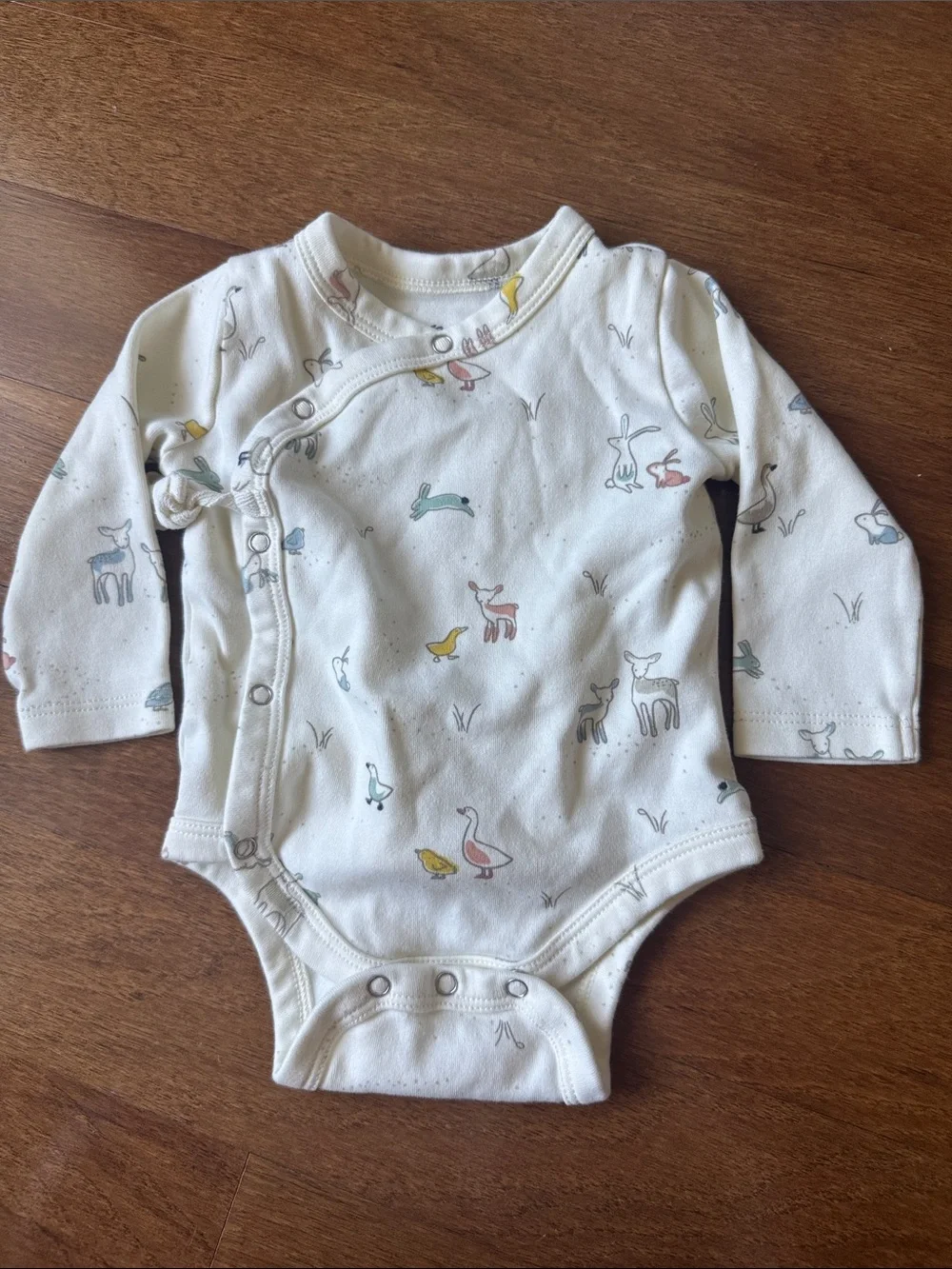 Pehr organic cotton Long-Sleeve Baby One-Piece Bodysuit with Pastel Animal Motif